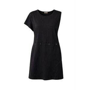 NEHERA Asymmetrical Cap Sleeve Shift Dress – Black Minimalist Drop Waist